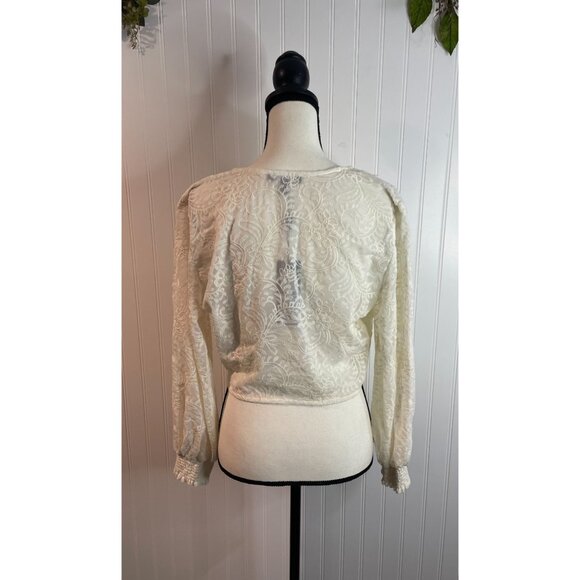Studio F Ivory Lace Long Sleeve Tie Front Blouse With Embroidered Details Size M - Picture 2 of 16